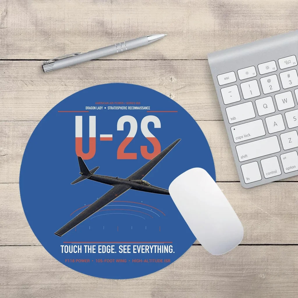 U-2S Dragon Lady design on blue round mouse pad