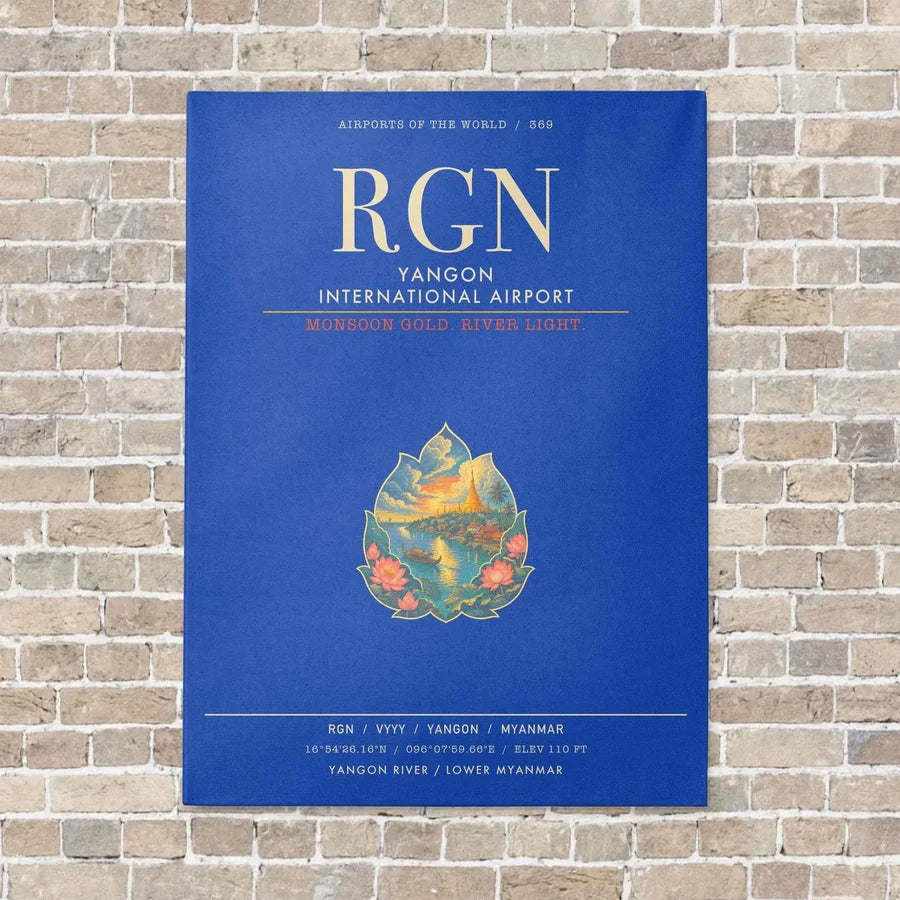 Yangon International Airport RGN - Canvas Framed - Blue