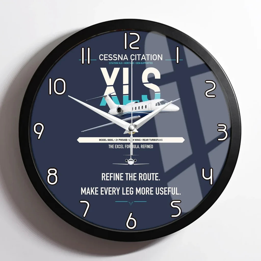 Cessna Citation XLS design on navy blue framed wall clock