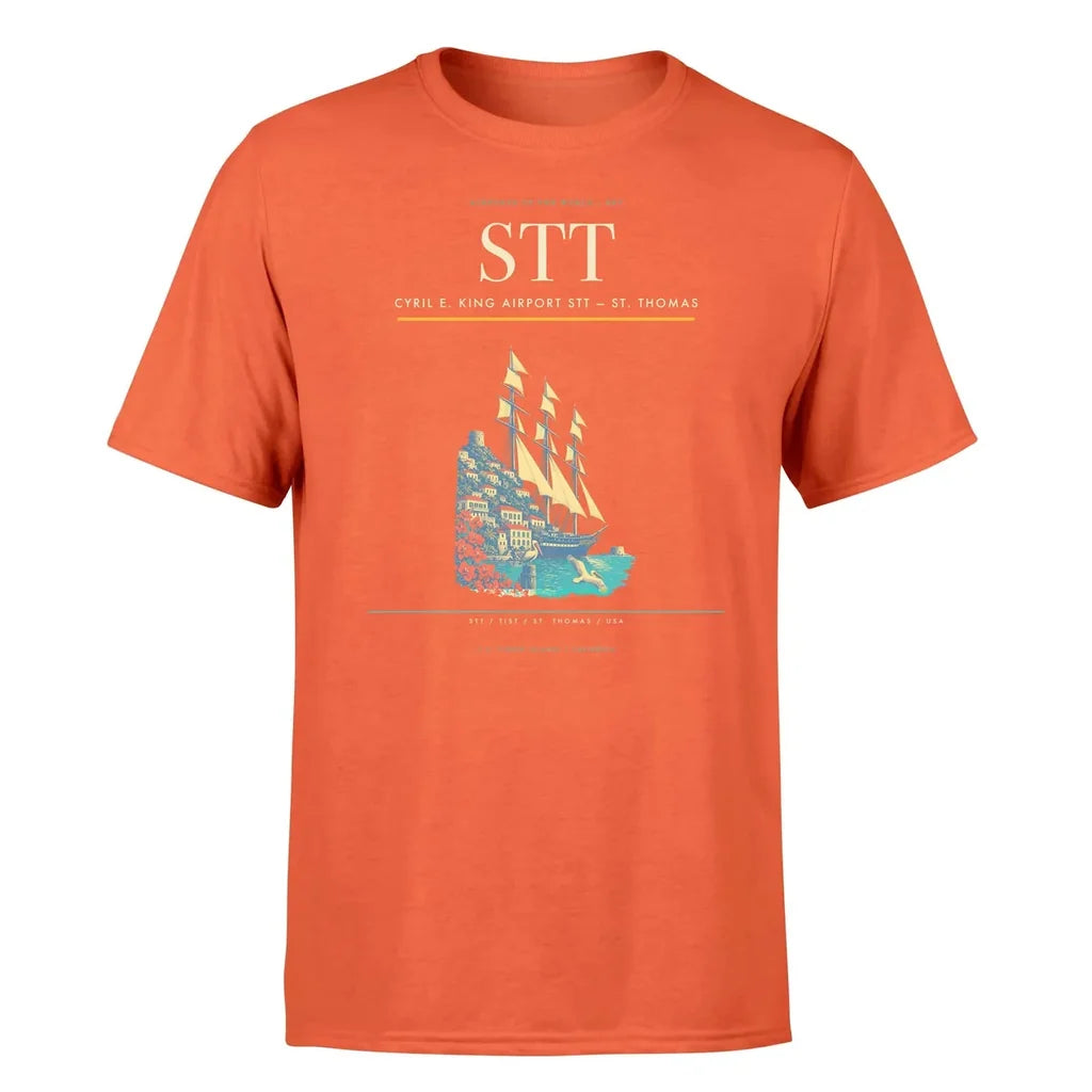 Cyril E. King Airport (STT) T-Shirt single-side front print in Orange | cyril-e-king-airport-stt-double-side-t-shirt