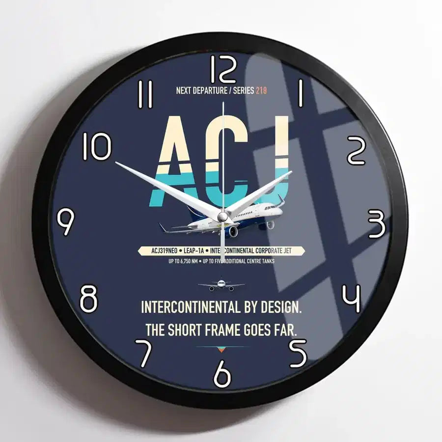 Airbus ACJ319neo design on navy blue framed wall clock