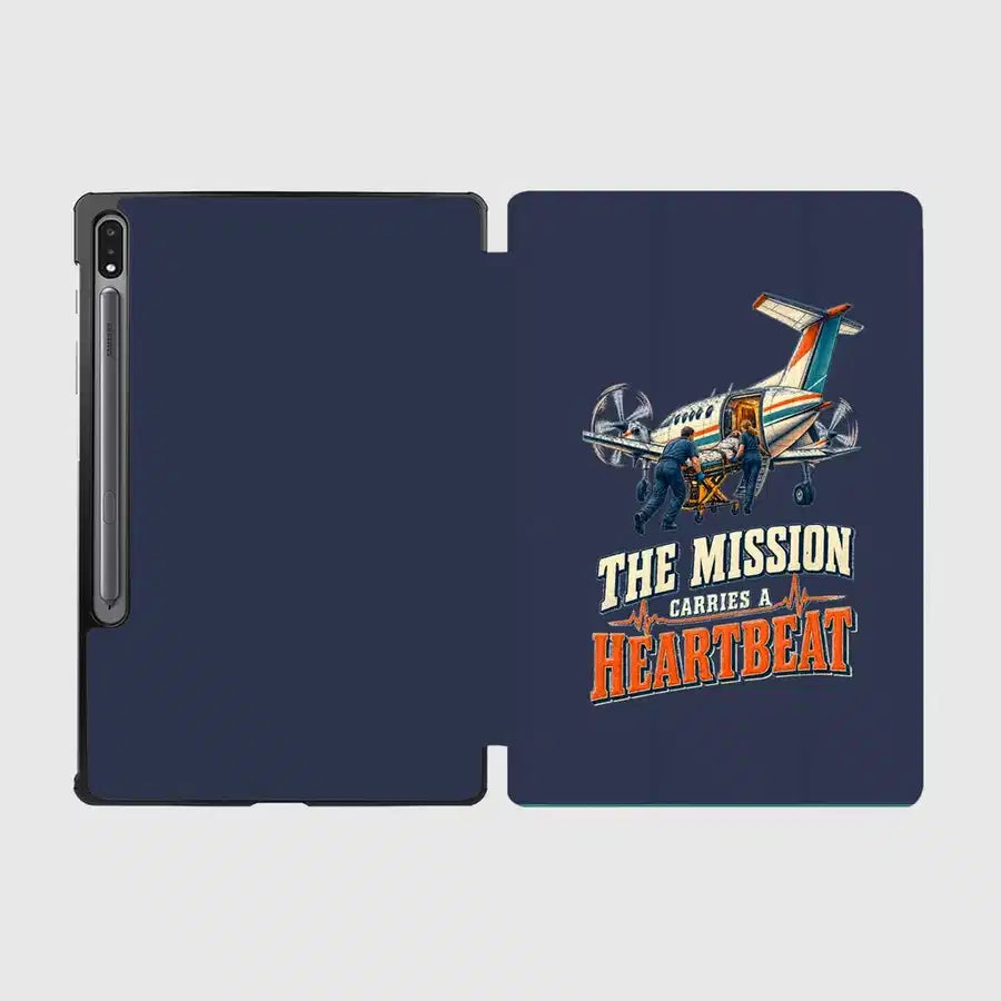 The Mission Carries A Heartbeat design on navy blue samsung tablet tablet case