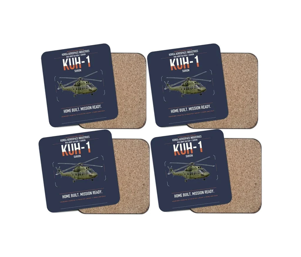 Korea Aerospace Industries KUH-1 Surion design on navy blue 4 pieces set coaster