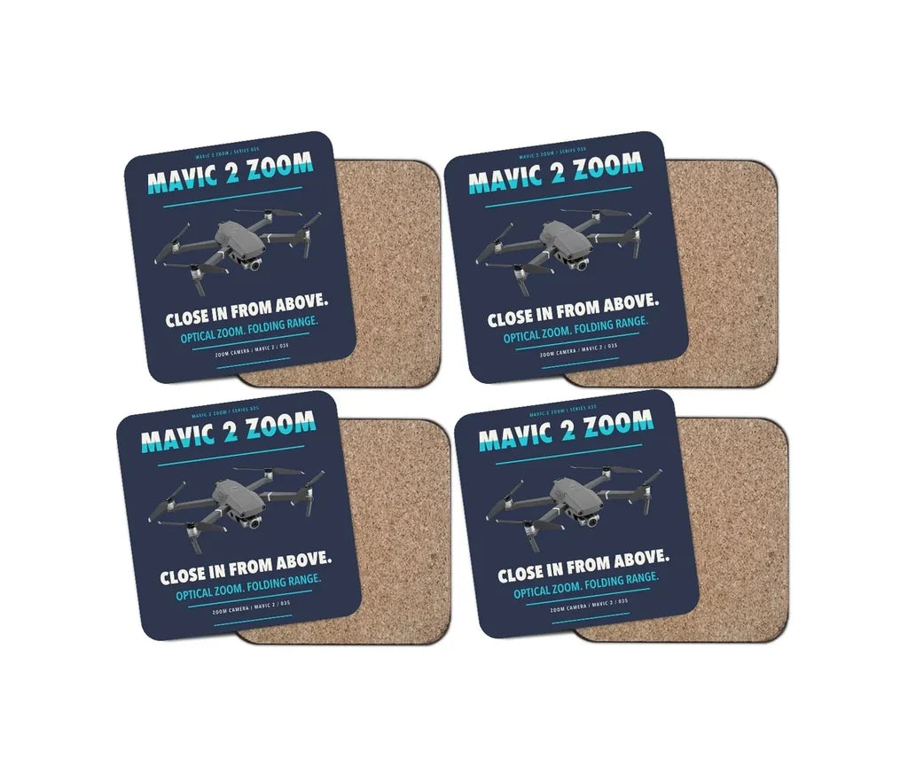 DJI Mavic 2 Zoom design on navy blue 4 pieces set coaster