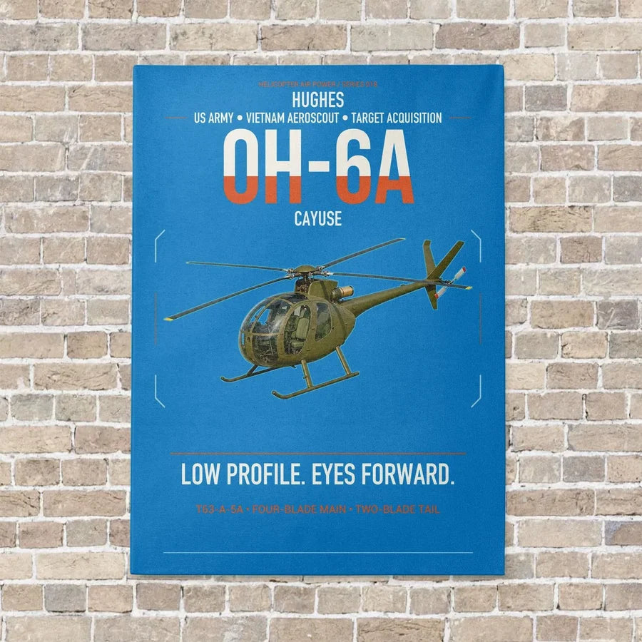 Hughes OH-6A Cayuse vertical canvas print - no frame - turquoise background