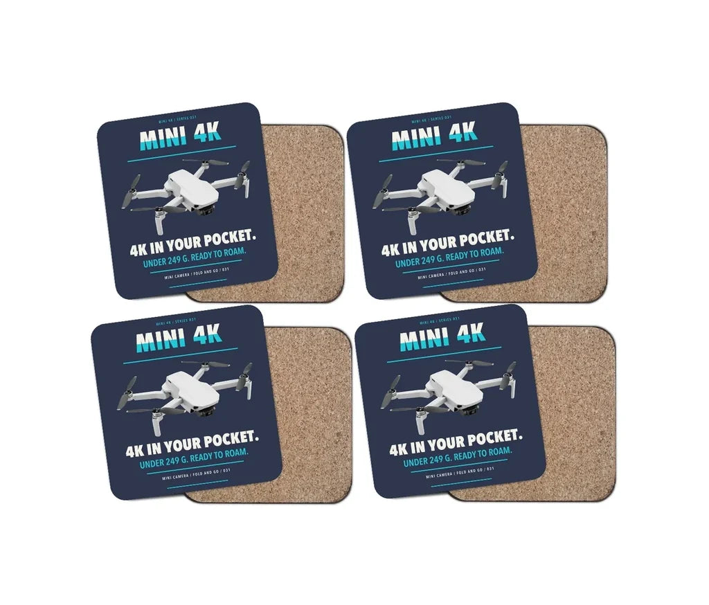 DJI Mini 4K design on navy blue 4 pieces set coaster