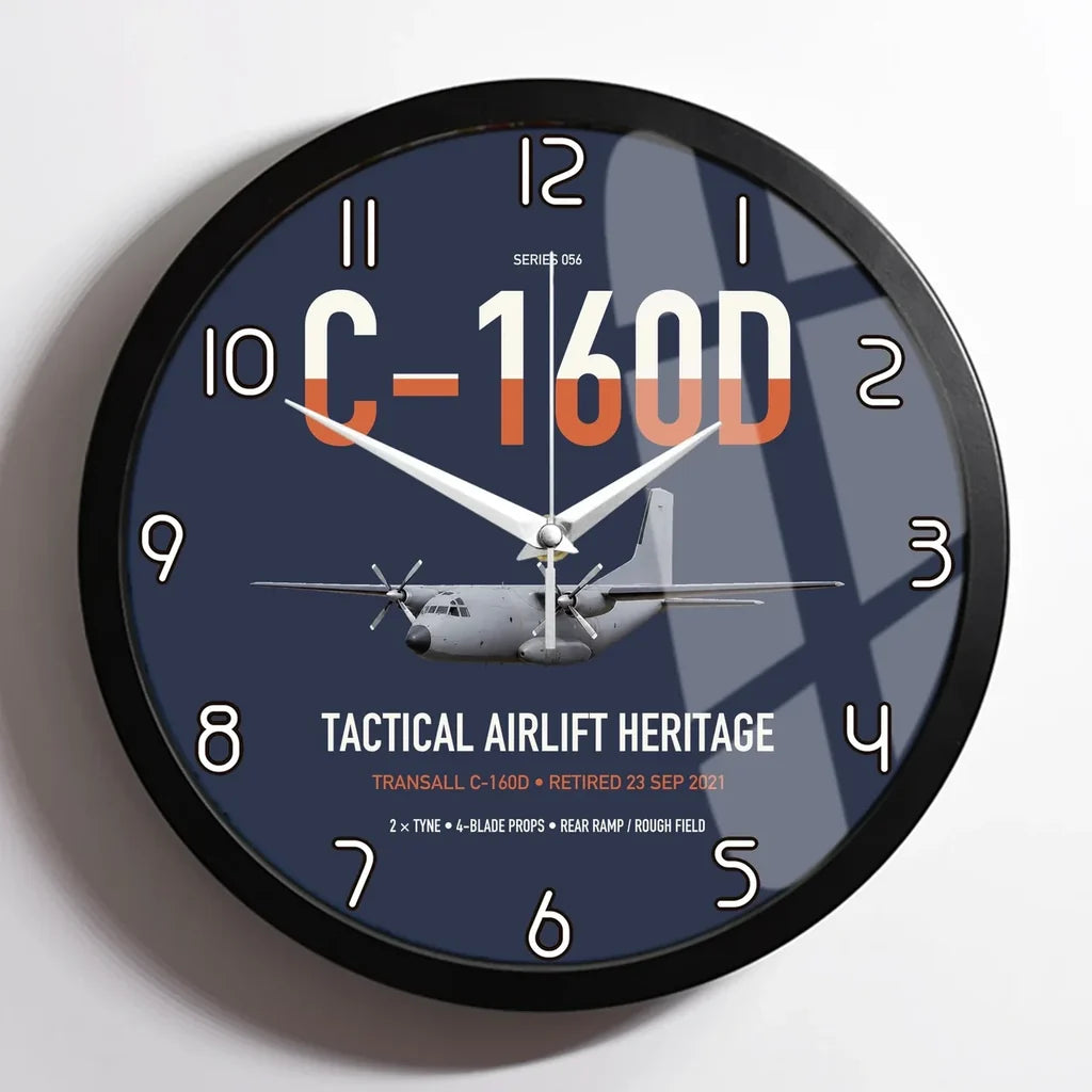 Transall C-160D design on navy blue framed wall clock