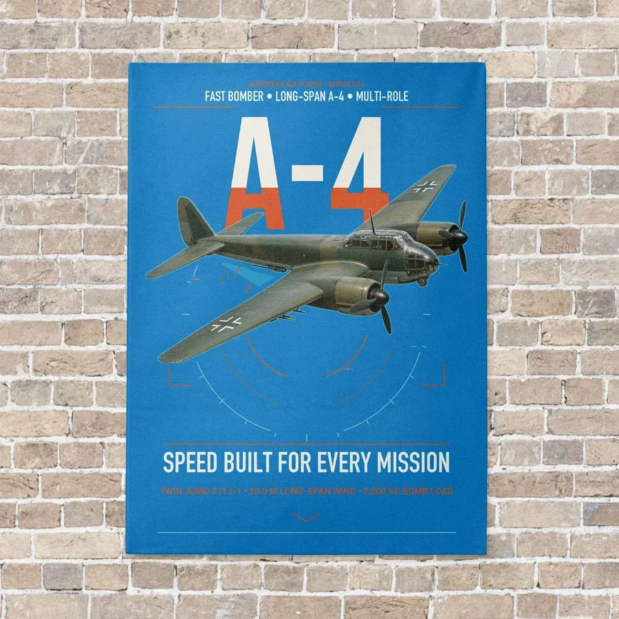 Junkers Ju 88A-4 vertical canvas print - no frame - turquoise background