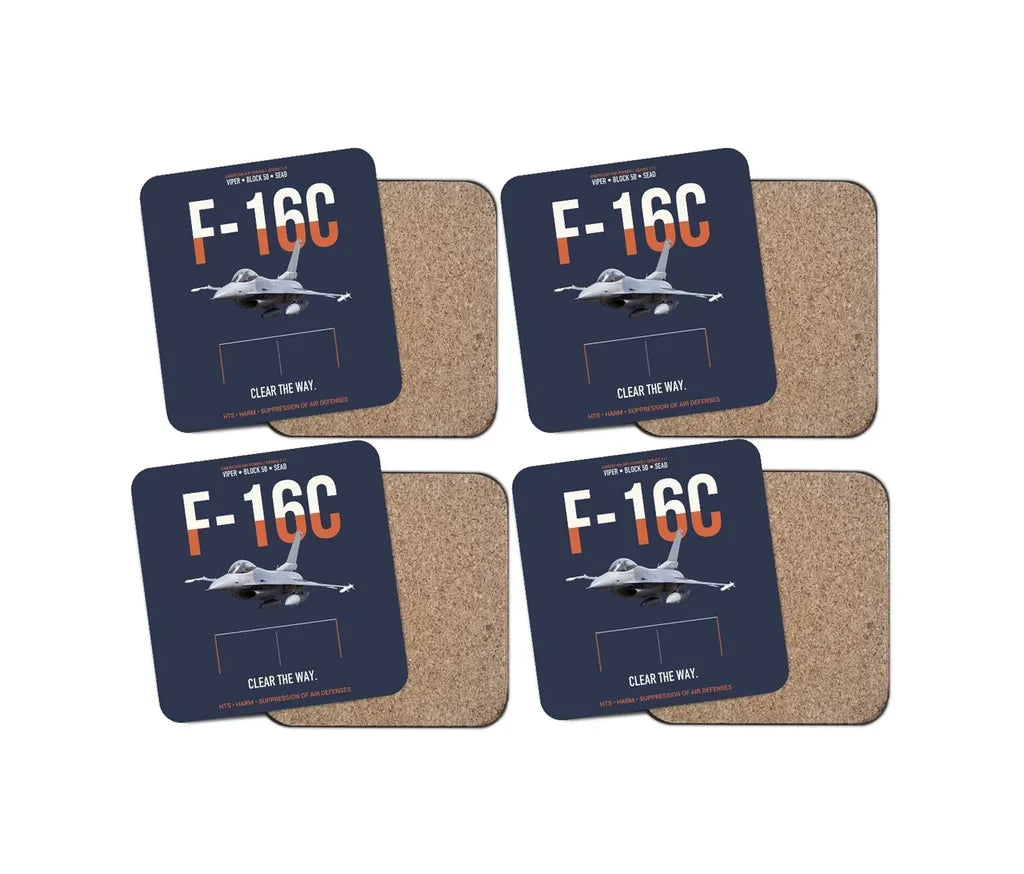 F-16C Block 50 Clear The Way design on navy blue 4 pieces set coaster