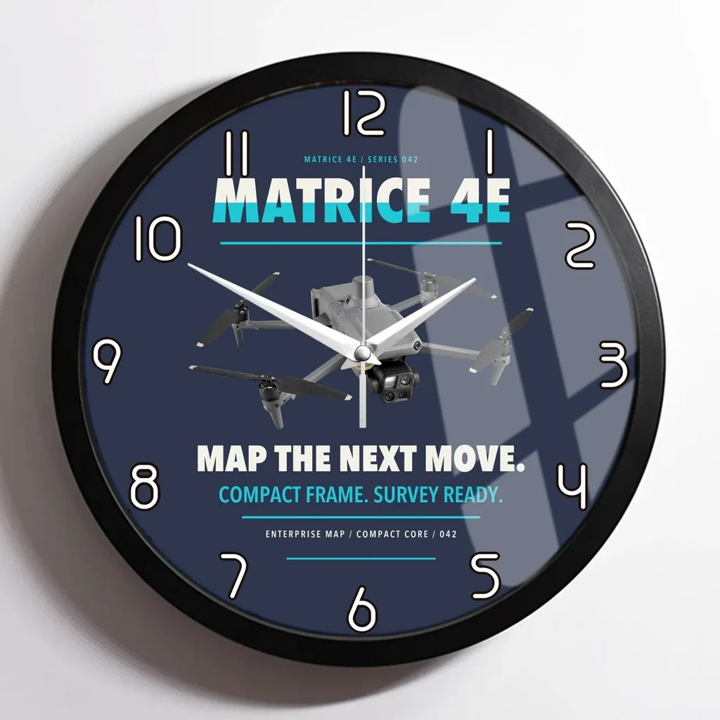 DJI Matrice 4E design on navy blue framed wall clock