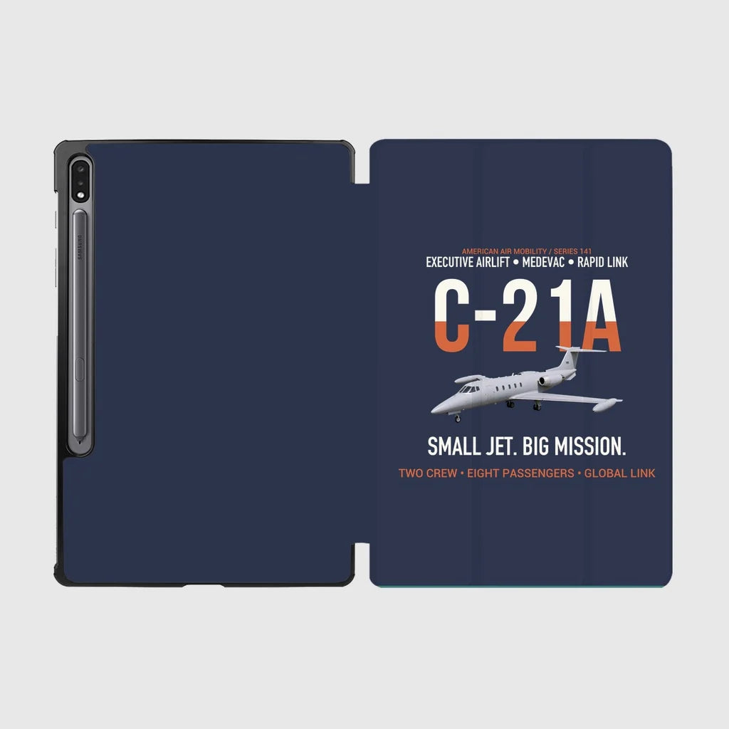 C-21A Learjet Small Jet Big Mission design on navy blue samsung tablet tablet case