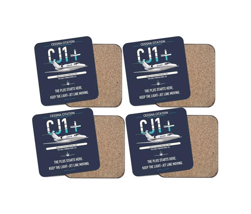 Cessna Citation CJ1+ design on navy blue 4 pieces set coaster