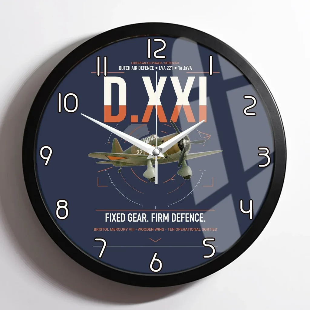Fokker D.XXI — Dutch LVA aircraft 221 design on navy blue framed wall clock
