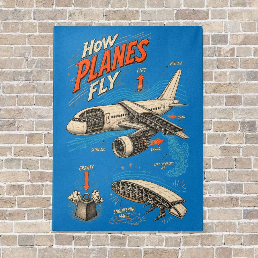 How Planes Fly V2 vertical canvas print - no frame - turquoise background