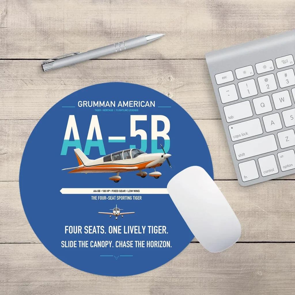 Grumman American AA-5B Tiger design on blue round mouse pad
