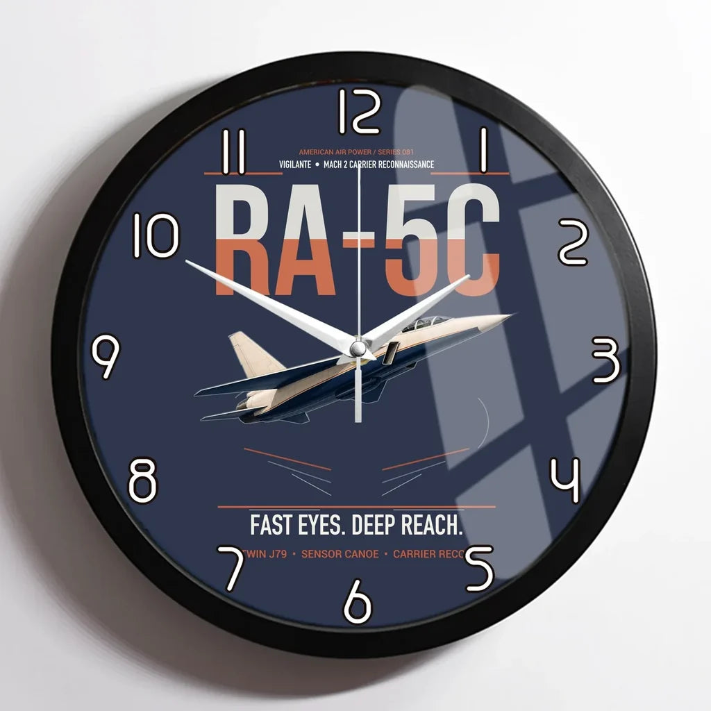 RA-5C Vigilante design on navy blue framed wall clock