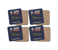 Thumbnail for P-40E Warhawk design on navy blue 4 pieces set coaster