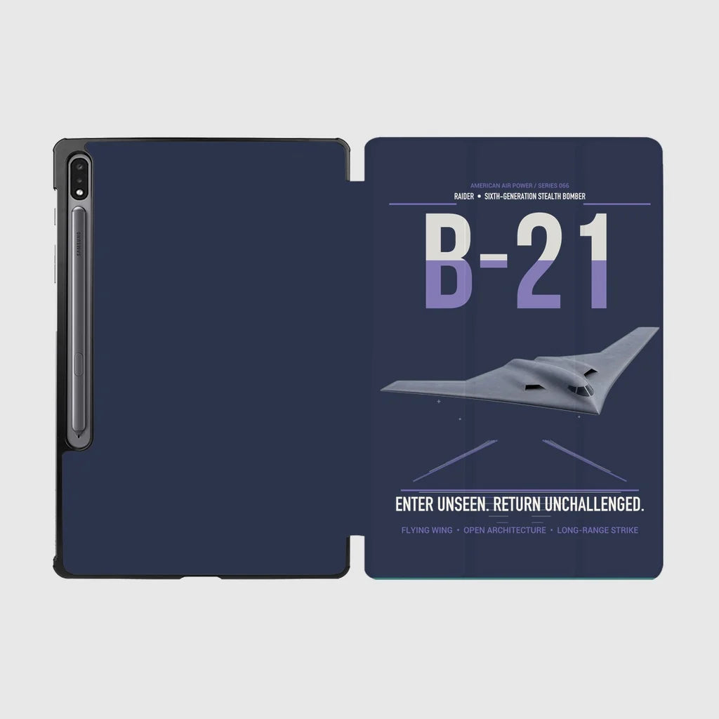 B-21 Raider design on navy blue samsung tablet tablet case
