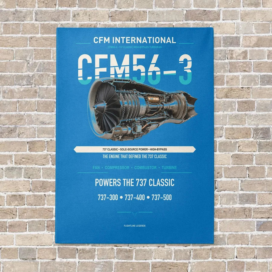 CFM56-3 vertical canvas print - no frame - turquoise background