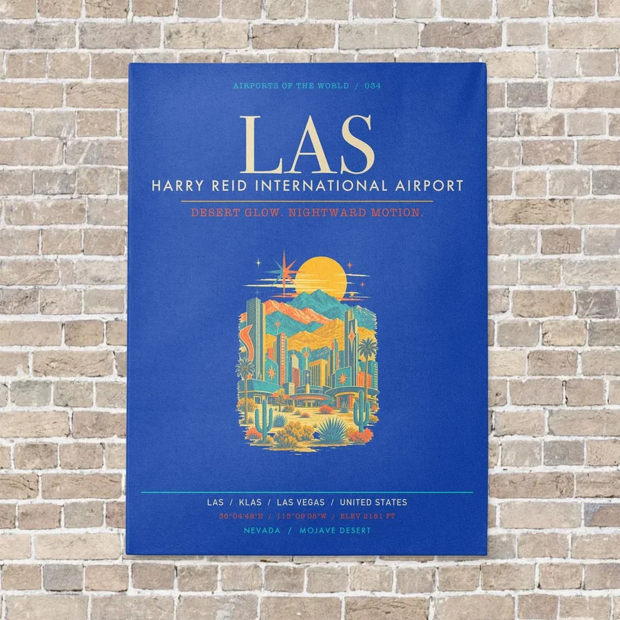 Harry Reid International Airport Las Vegas LAS - Canvas Framed - Blue
