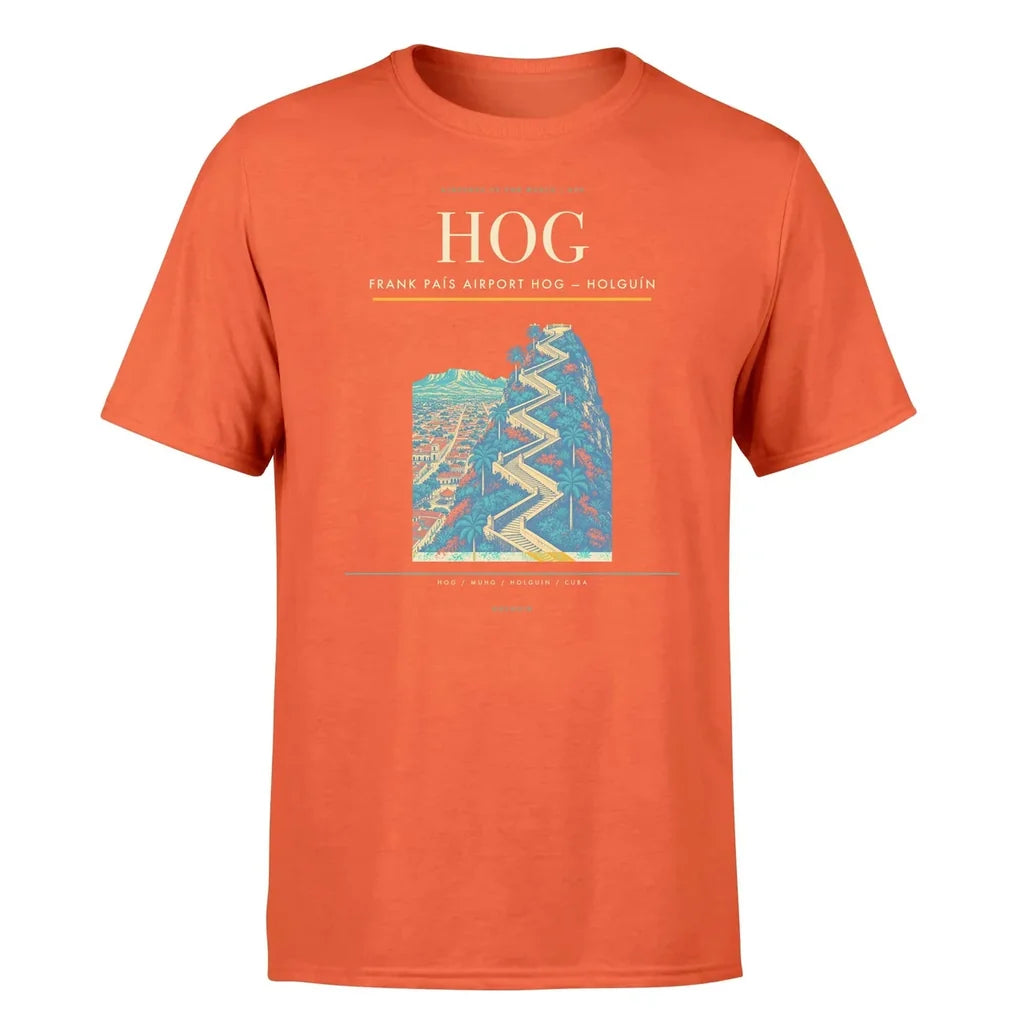 Frank País Airport (HOG) T-Shirt single-side front print in Orange | frank-país-airport-hog-double-side-t-shirt