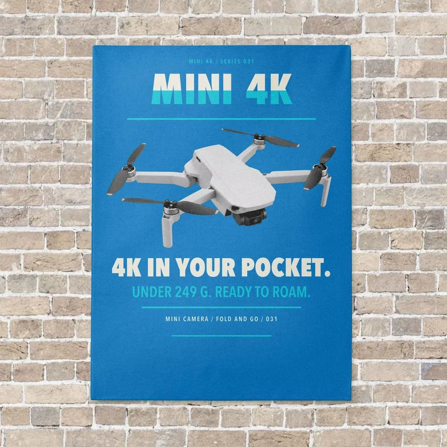 DJI Mini 4K vertical canvas print - no frame - turquoise background