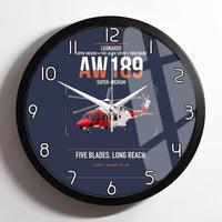 Thumbnail for Leonardo AW189 design on navy blue framed wall clock