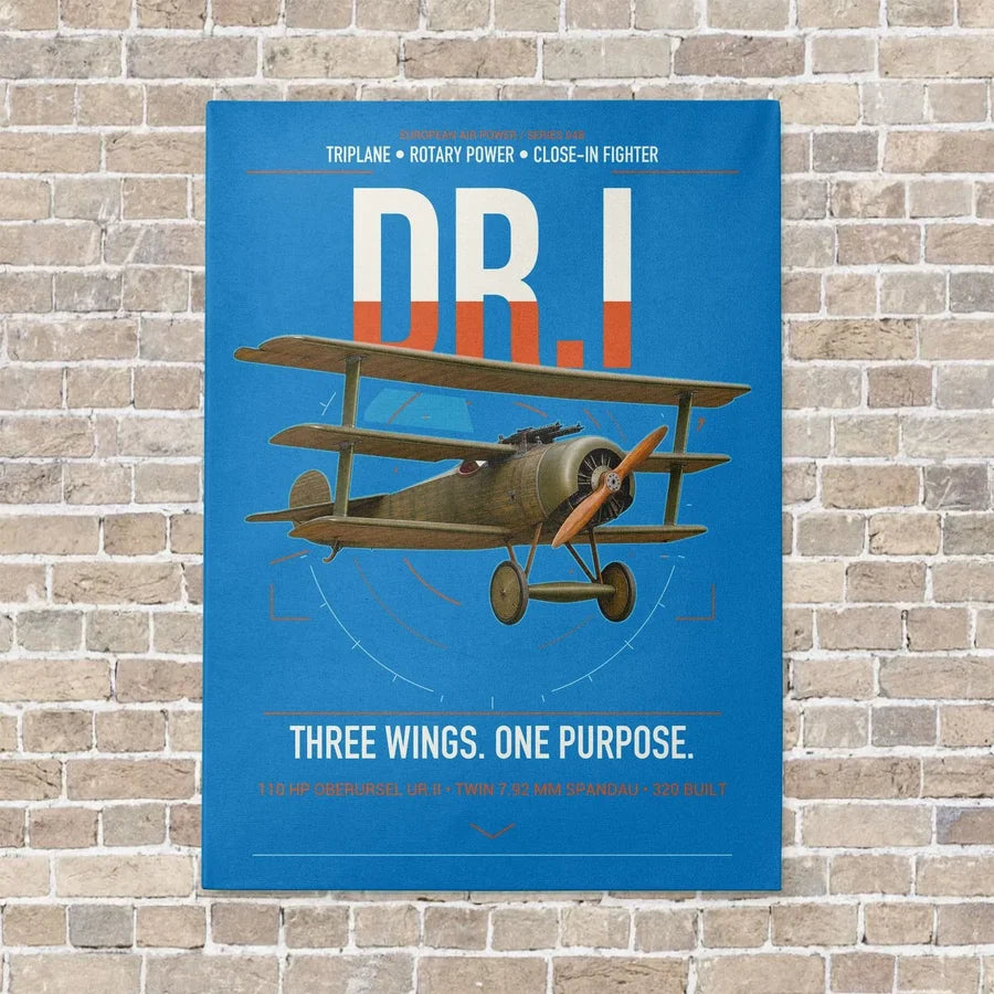 Fokker Dr.I vertical canvas print - no frame - turquoise background