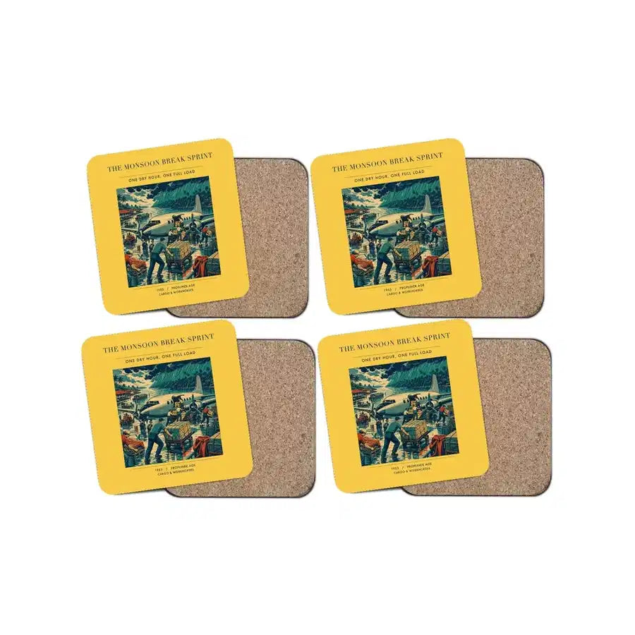 The Monsoon Break Sprint - Designed Coasters design on yellow 4-pieces-set