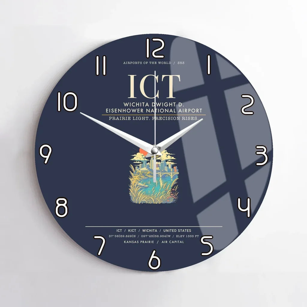 Wichita Dwight D. Eisenhower National Airport ICT Wall-Clock No-Frame - Navy Blue