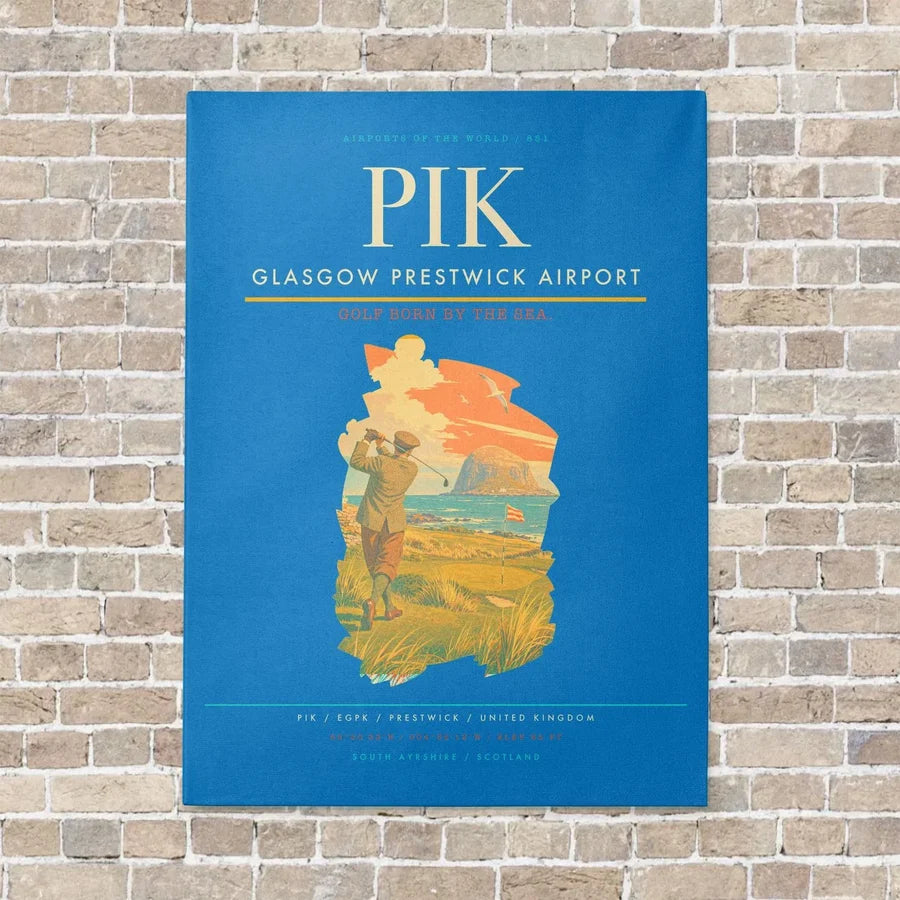 Glasgow Prestwick Airport PIK vertical canvas print - no frame - turquoise background