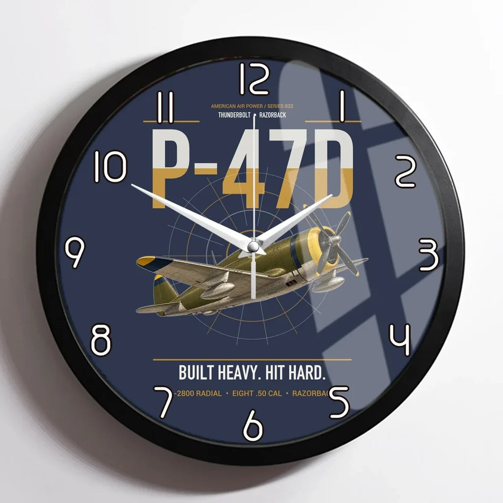 P-47D Thunderbolt Razorback design on navy blue framed wall clock