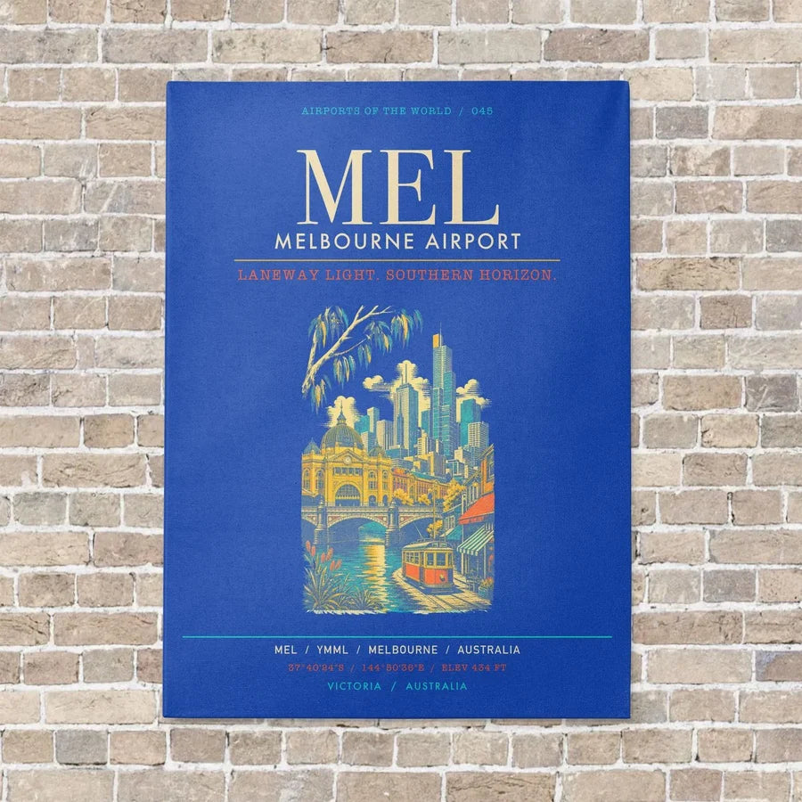 Melbourne Airport MEL - Canvas Framed - Blue