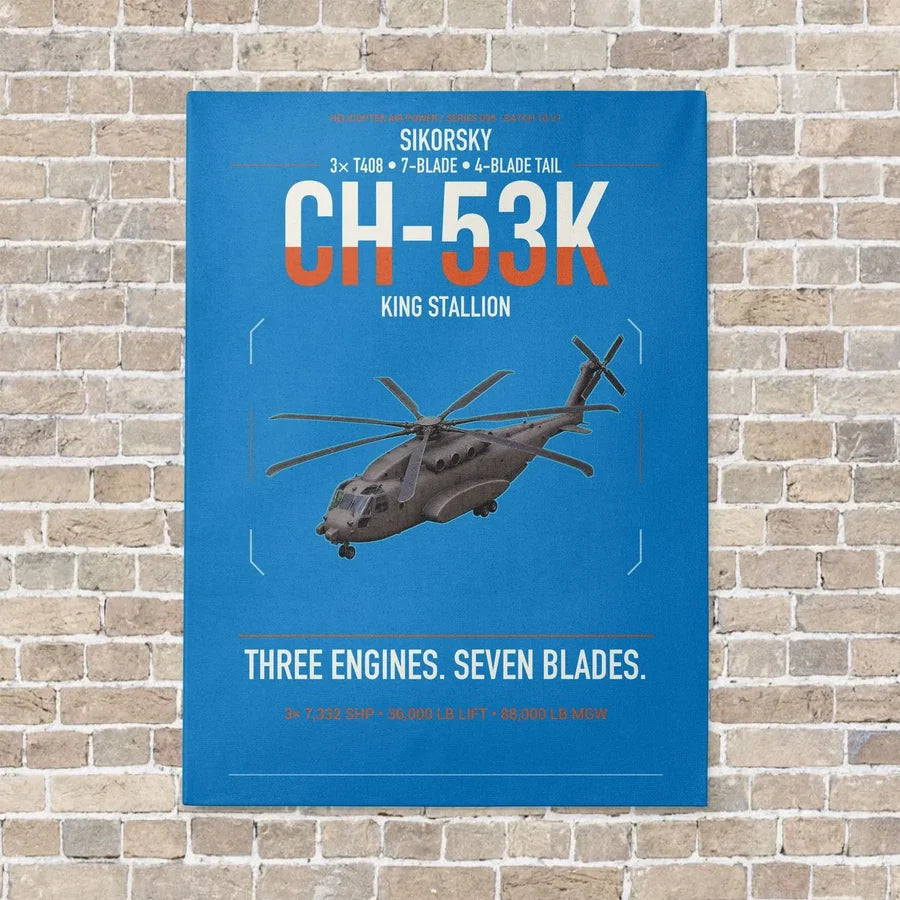 Sikorsky CH-53K King Stallion vertical canvas print - no frame - turquoise background