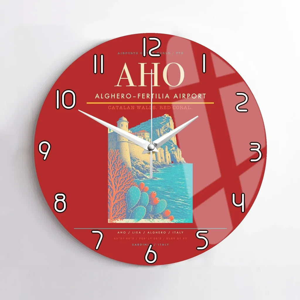 AlgheroFertilia Airport AHO Wall-Clock No-Frame - Red