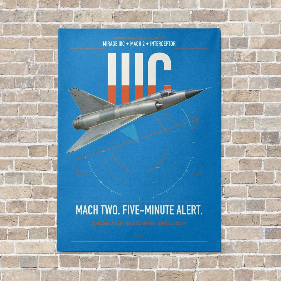 Dassault Mirage IIIC vertical canvas print - no frame - turquoise background