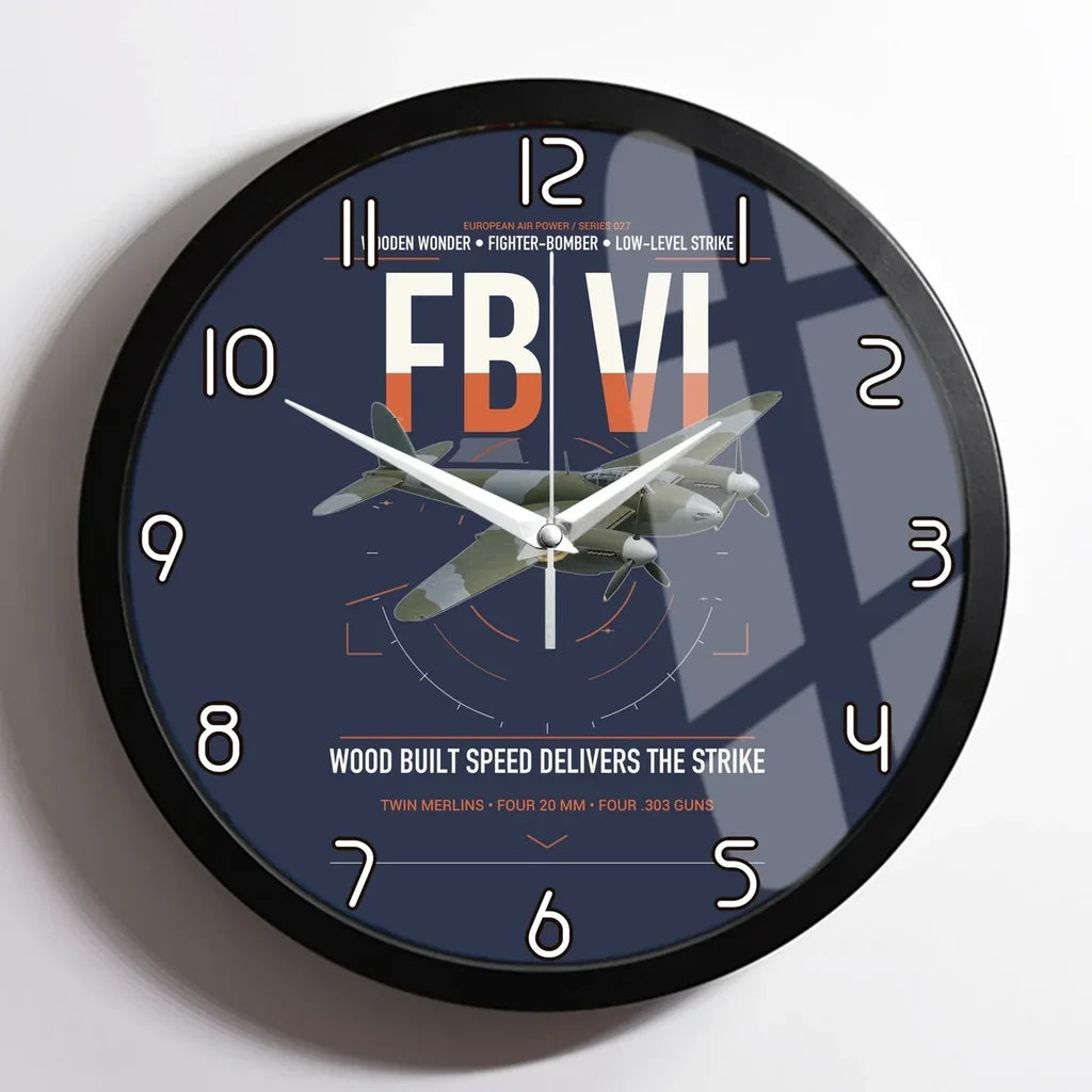 de Havilland Mosquito FB VI design on navy blue framed wall clock