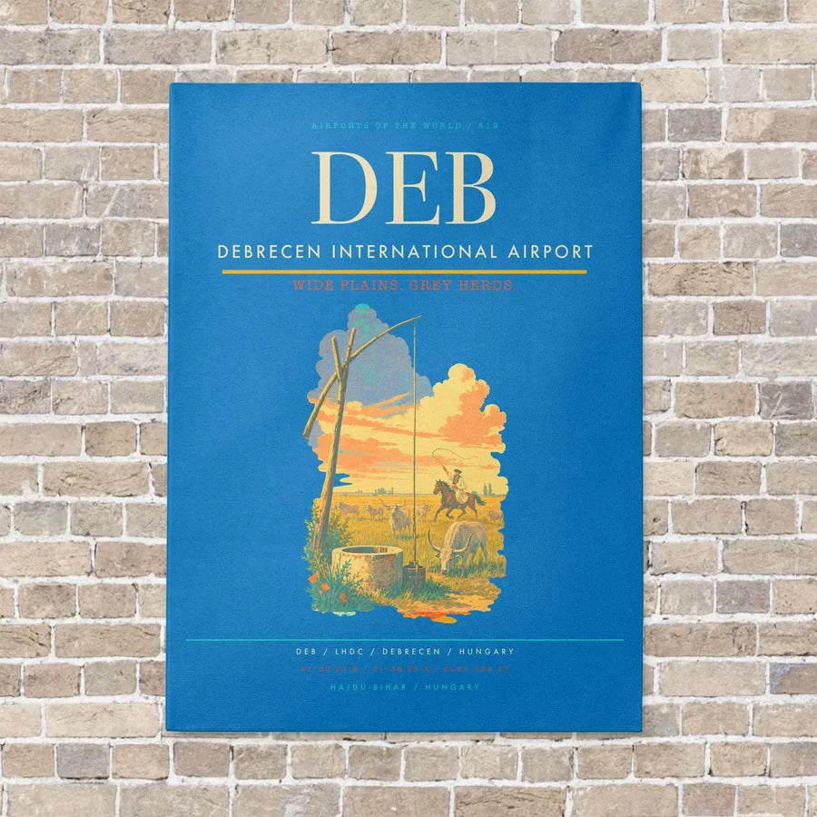 Debrecen International Airport DEB vertical canvas print - no frame - turquoise background