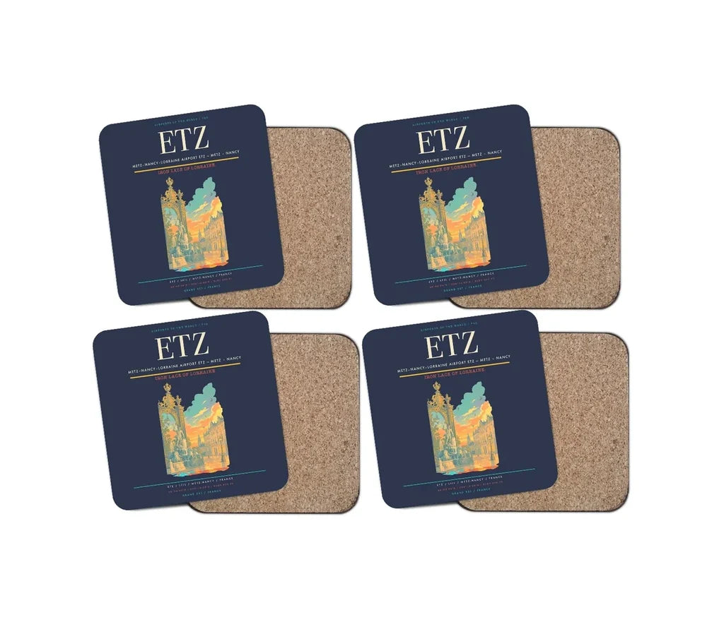 Metz–Nancy–Lorraine Airport (ETZ) design on navy blue 4 pieces set coaster