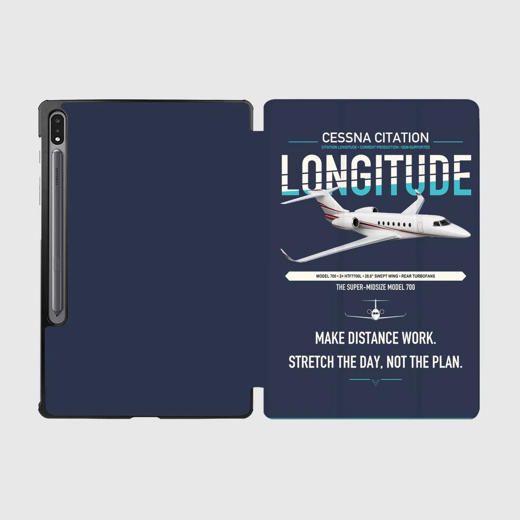 Cessna Citation Longitude design on navy blue samsung tablet tablet case