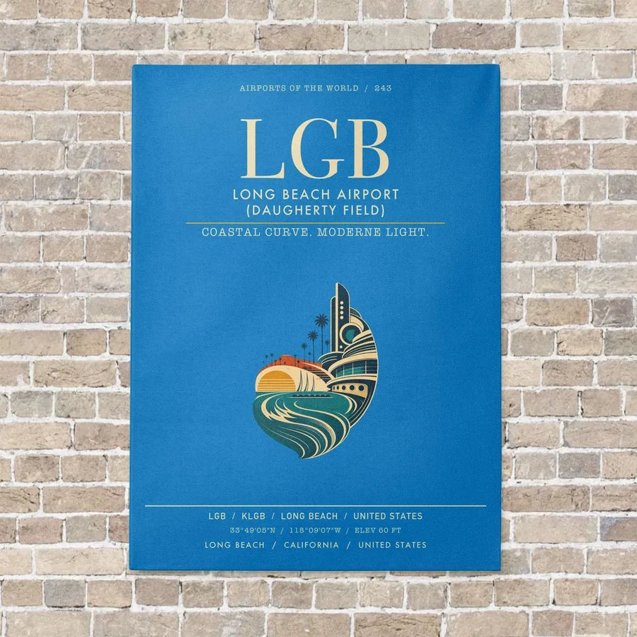 Long Beach Airport (Daugherty Field) LGB vertical canvas print - no frame - turquoise background