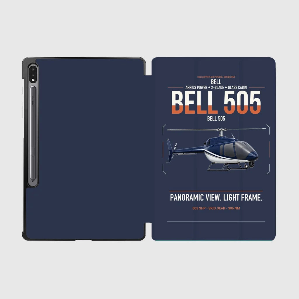 Bell 505 design on navy blue samsung tablet tablet case
