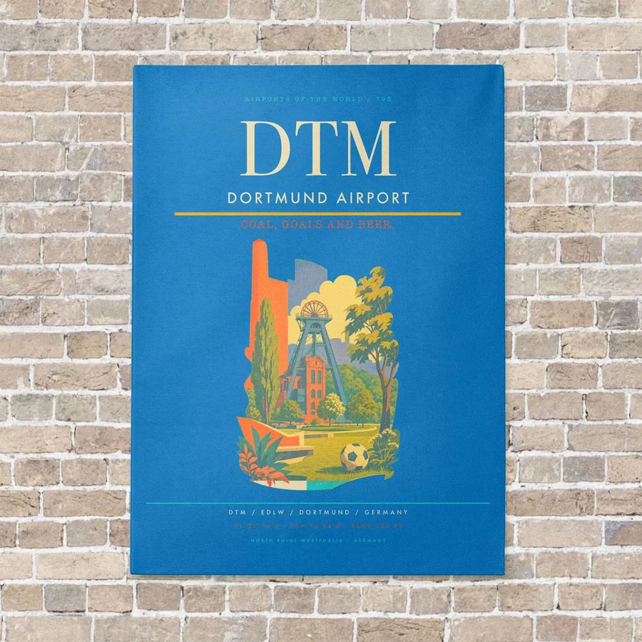 Dortmund Airport DTM vertical canvas print - no frame - turquoise background