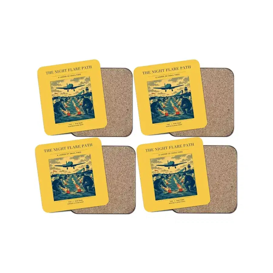 The Night Flare Path - Designed Coasters design on yellow 4-pieces-set
