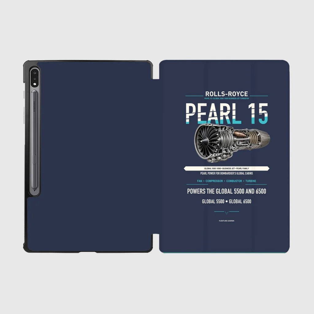 PEARL 15 design on navy blue samsung tablet tablet case