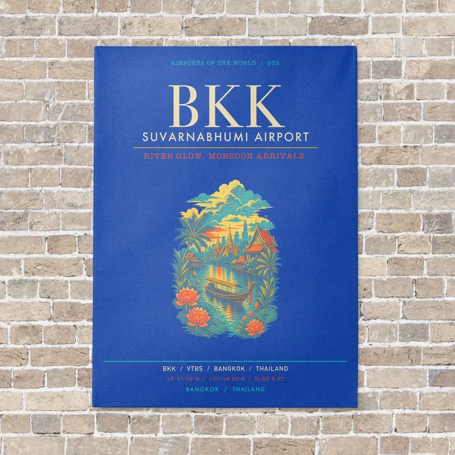 Suvarnabhumi Airport Bangkok BKK - Canvas Framed - Blue