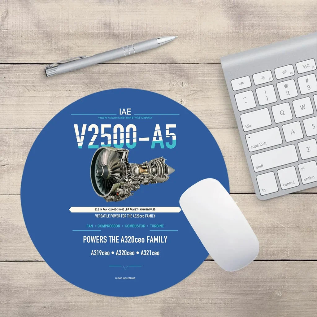 V2500-A5 design on blue round mouse pad