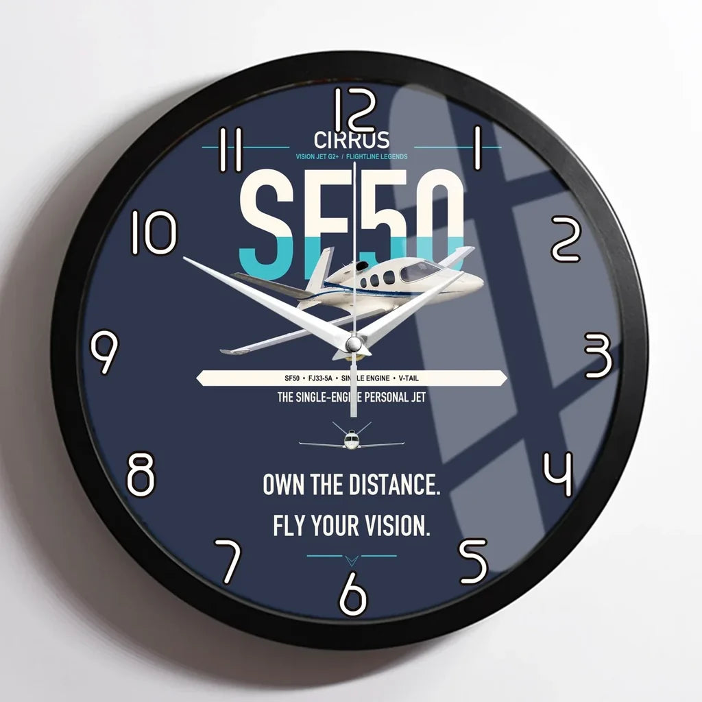 Cirrus Vision Jet G2+ design on navy blue framed wall clock