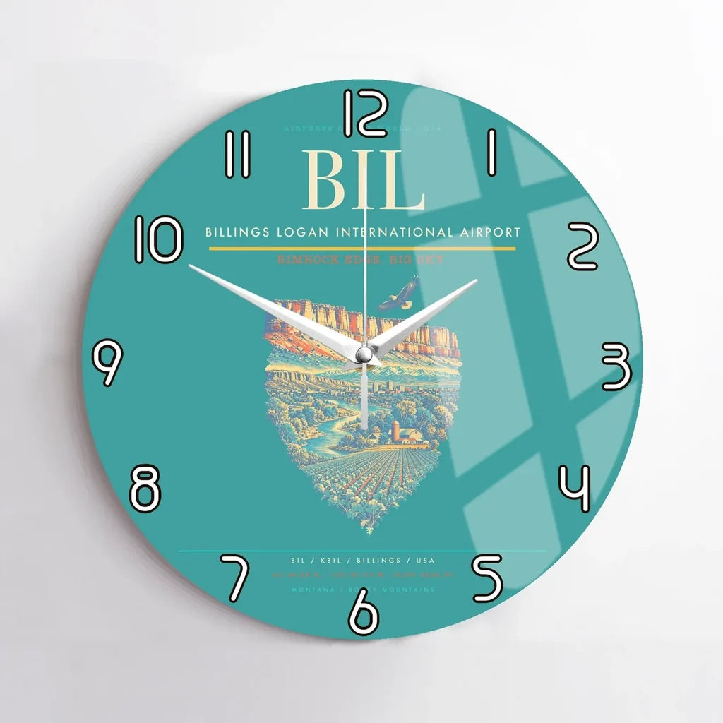 Billings Logan International Airport BIL Wall-Clock No-Frame - Turquoise