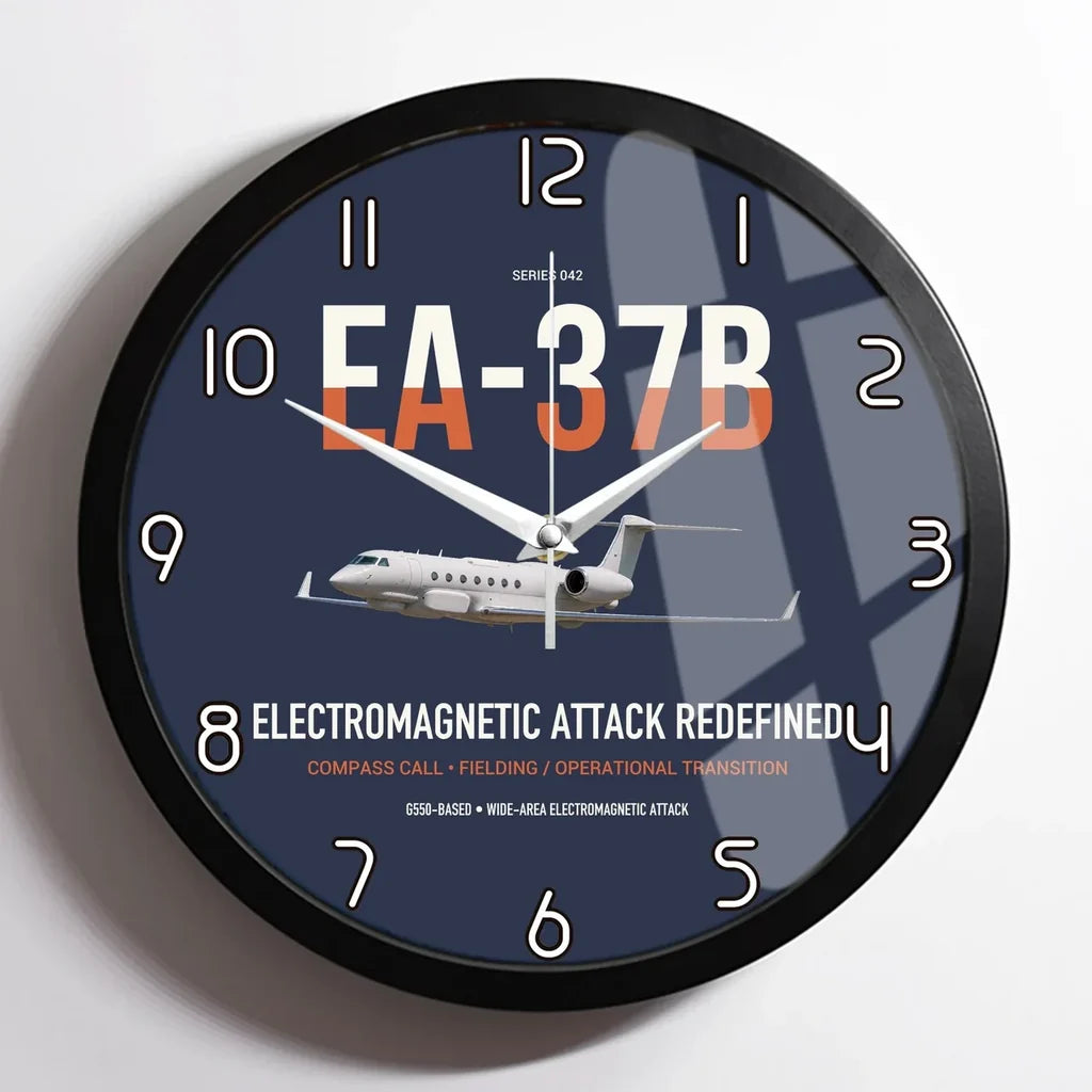 EA-37B Compass Call design on navy blue framed wall clock
